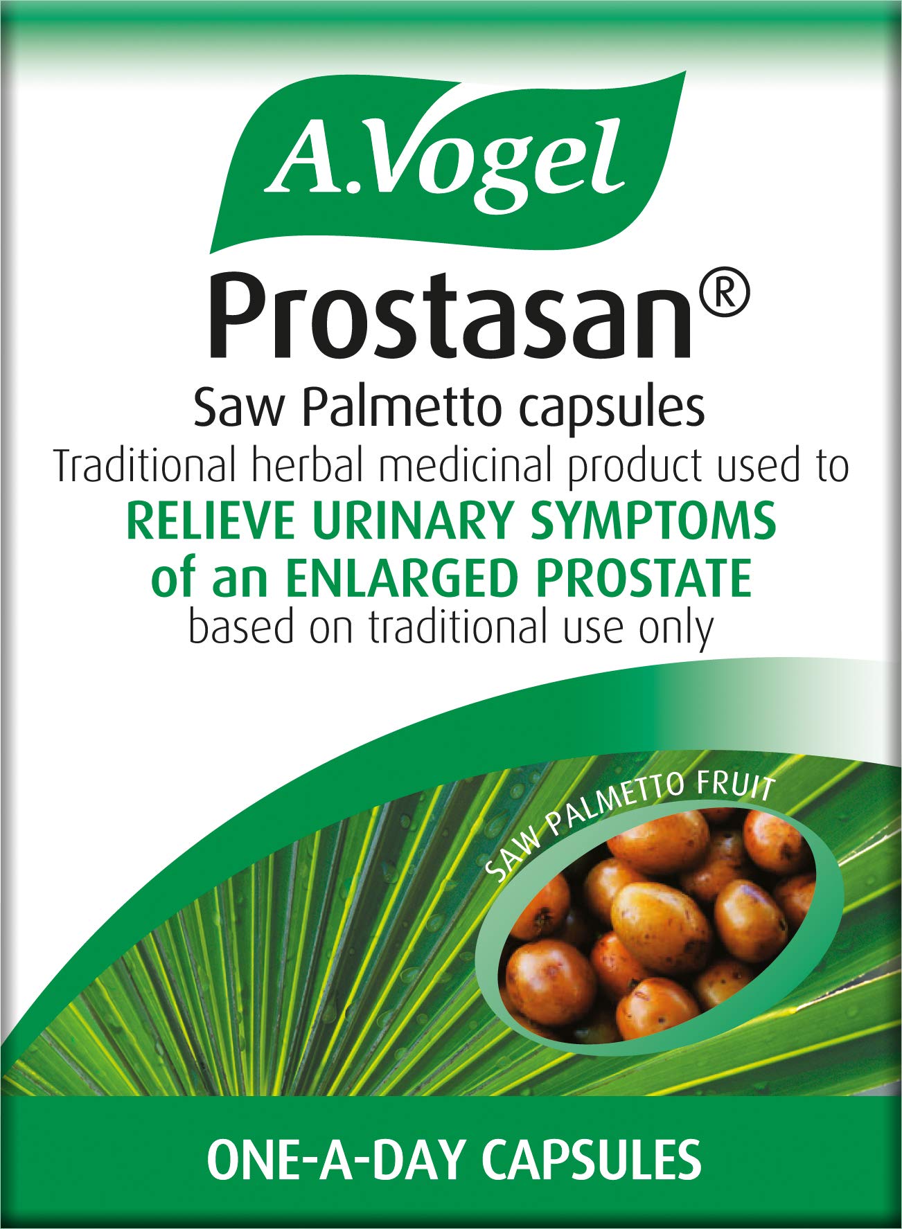Prostasan capsules close-up label highlights saw palmetto extract for convenient supplementation
