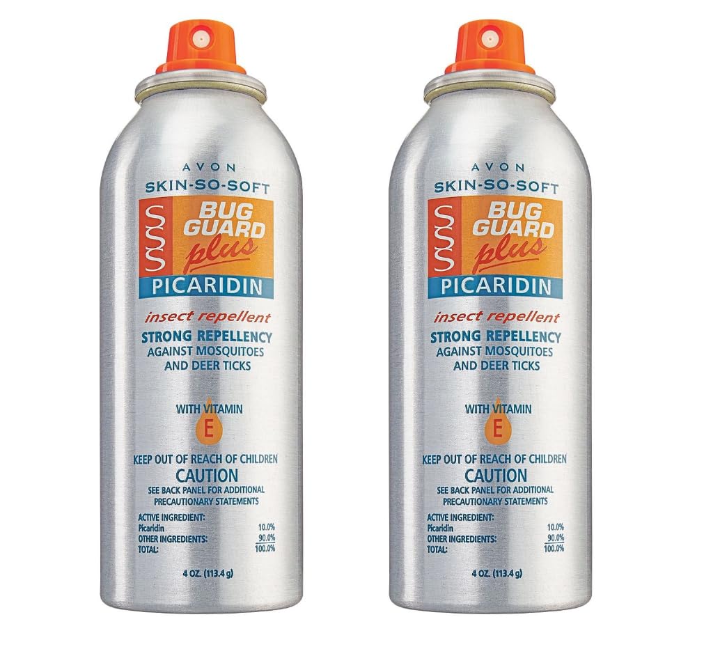Avon Skin So Soft Bug Guard Plus Picaridin aerosol spray pack of two for outdoor protection.