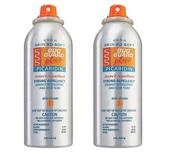 Avon Skin So Soft Bug Guard Plus Picaridin aerosol spray pack of two for outdoor protection.