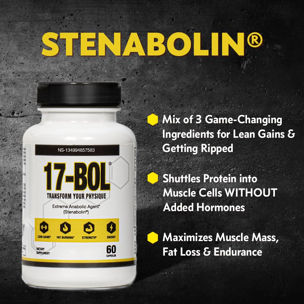 Back of 17-BOL bottle with ingredients and hormonal balance cues for athletes