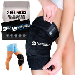 AW ACTIVEWRAP knee ice pack wrap shown with adjustable straps for targeted knee cooling
