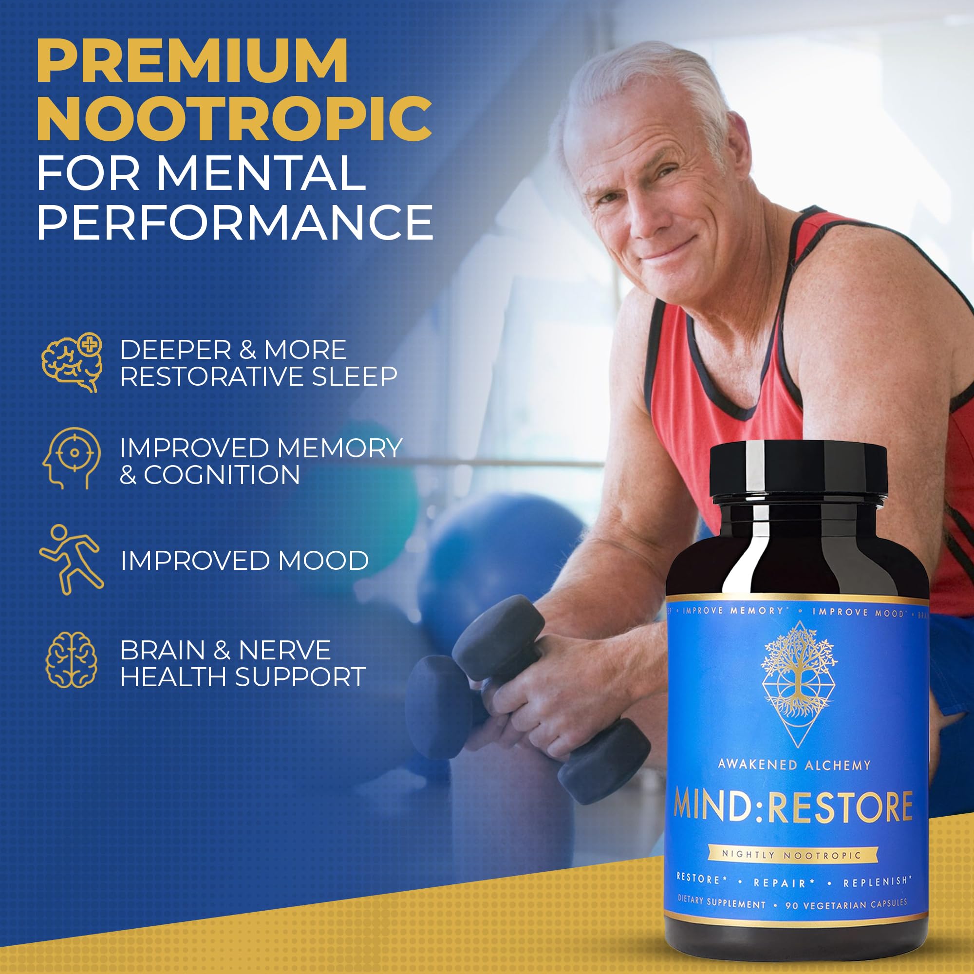 Awakened Alchemy Mind-Restore capsules for a smooth nightly routine.