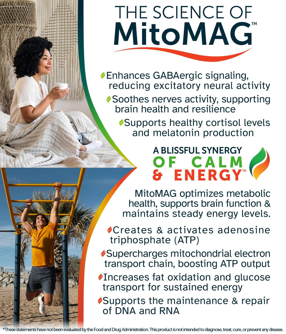 Awakened.energy Blissful MitoMAG packaging showing non-GMO and vegan-friendly claims