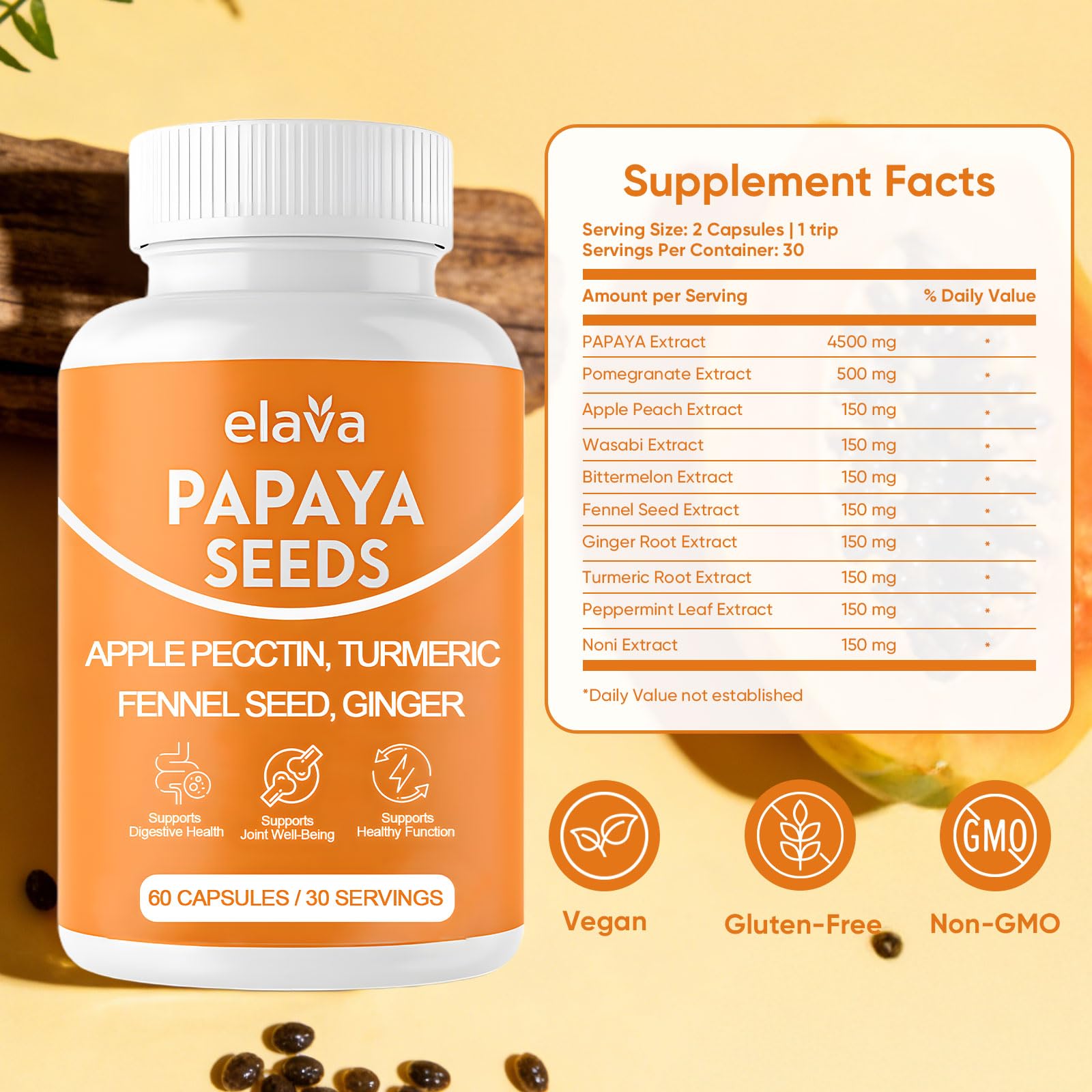 Awjsde Elava papaya seeds powder closeup showing natural fiber and enzymes