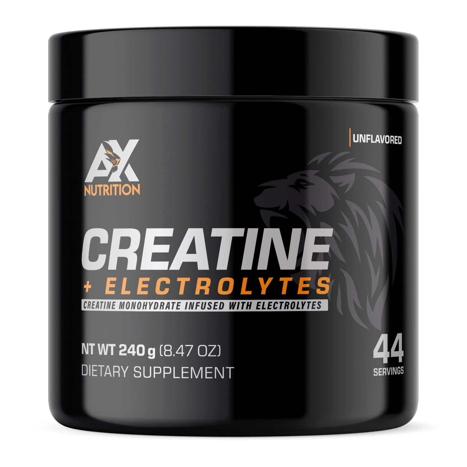 AX Nutrition Creatine + Electrolytes jar with powder ready for hydration during workouts.