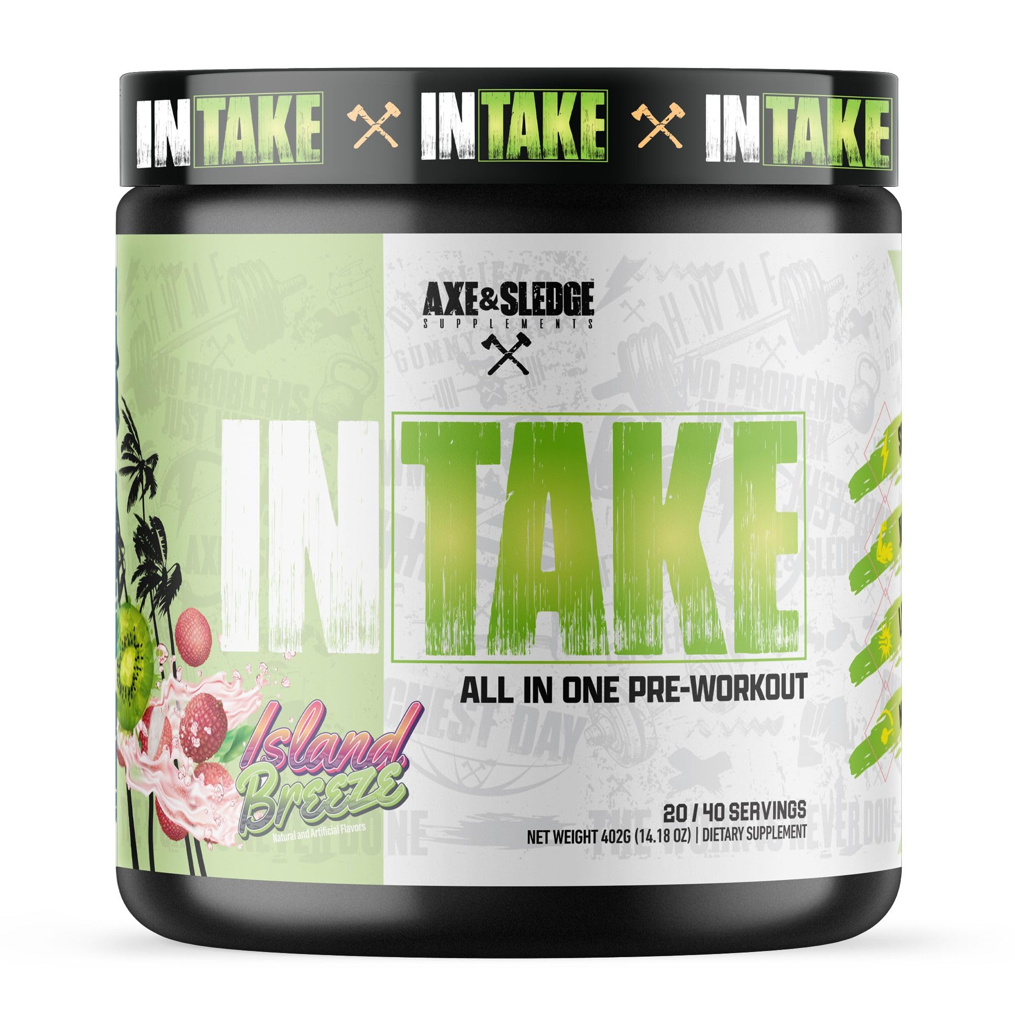 Axe & Sledge Intake bottle pour demonstrates sustained energy for workouts.
