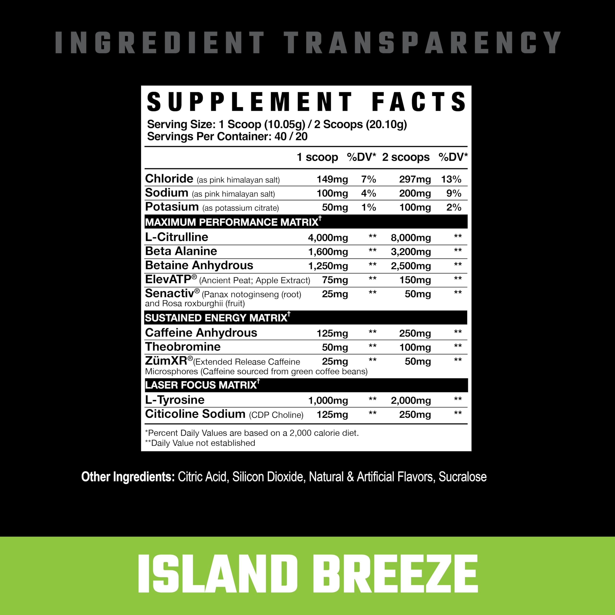 Axe & Sledge Intake label close-up highlights caffeine and key ingredients for focus.