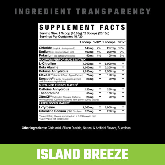 Axe & Sledge Intake label close-up highlights caffeine and key ingredients for focus.