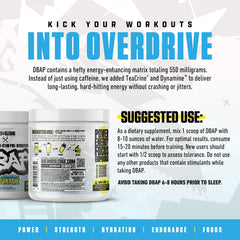 Glass shows blue raspberry lemonade with DBAP Extreme for quick energy.