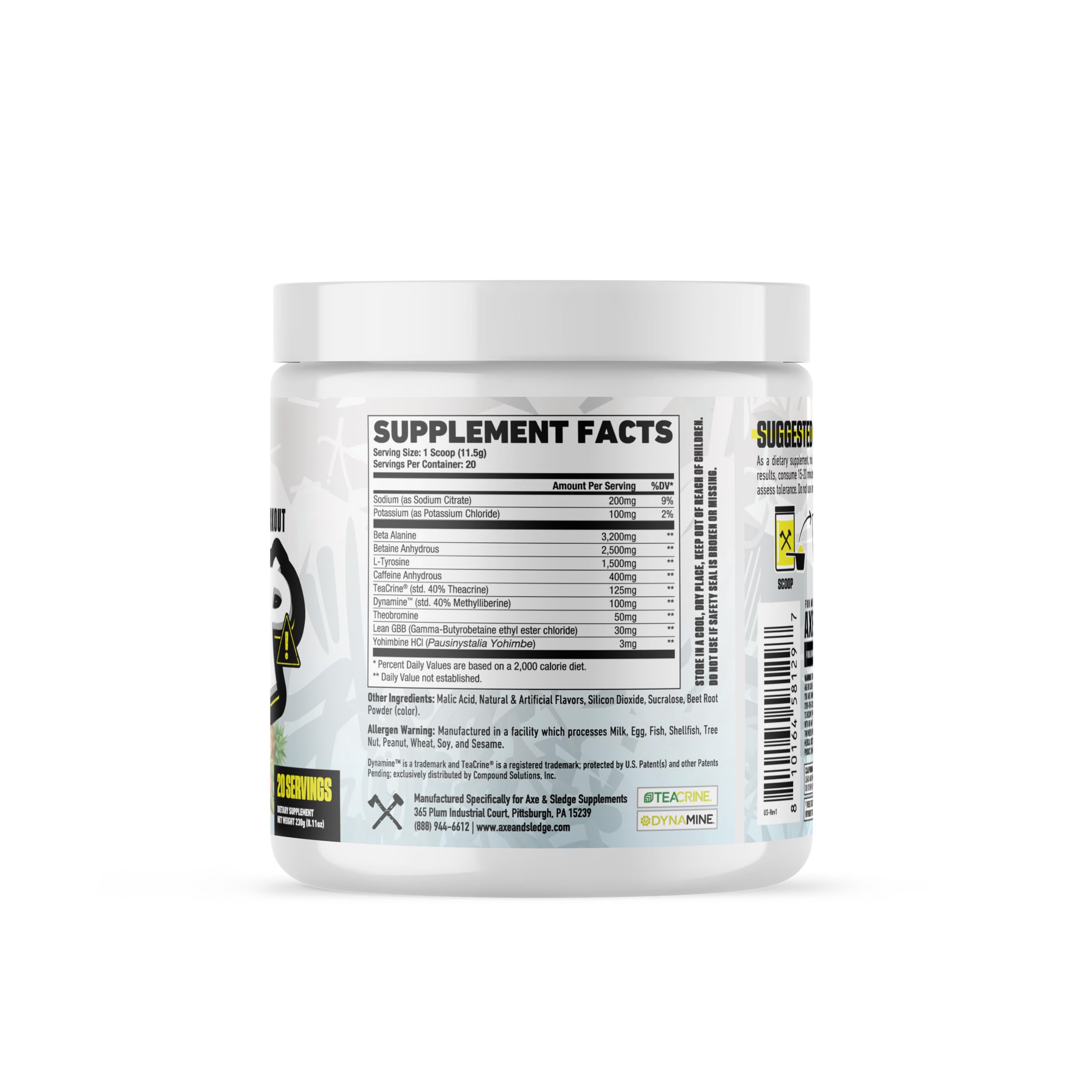 DBAP Extreme nutrition panel highlights caffeine and electrolytes for hydration and performance.