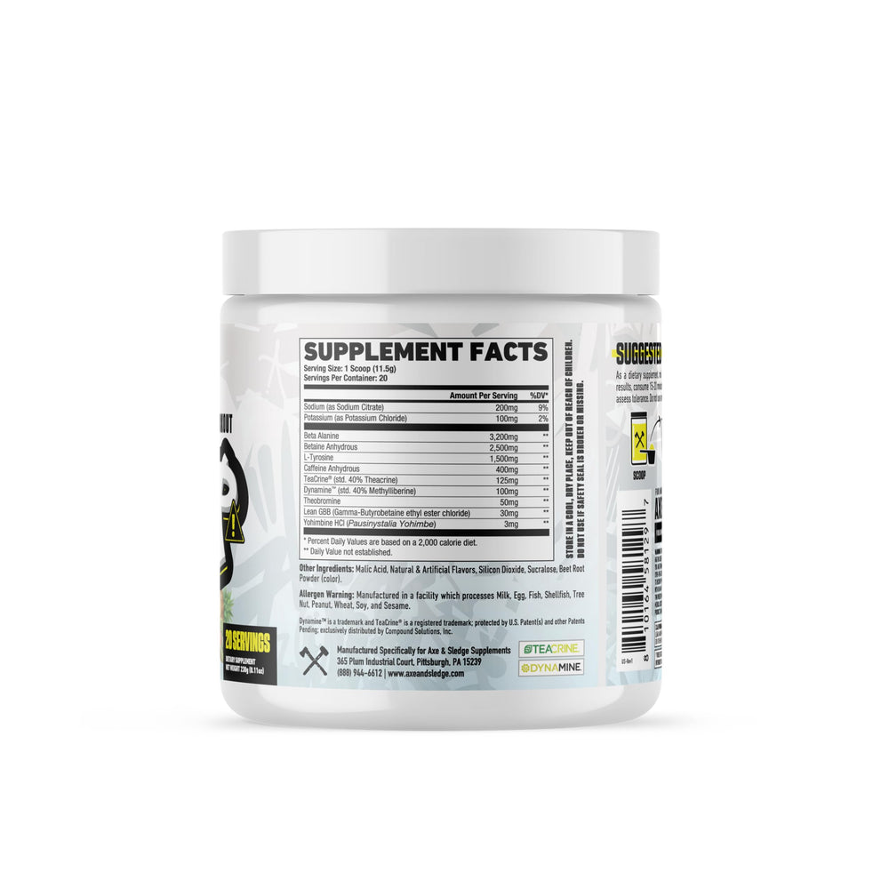 DBAP Extreme nutrition panel highlights caffeine and electrolytes for hydration and performance.