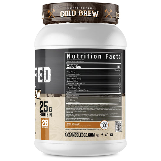 Axe & Sledge Farm Fed digestive enzymes pouch highlights improved digestion and absorption.
