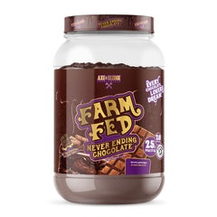 Axe & Sledge Farm Fed whey protein bottle being poured for post-workout recovery.
