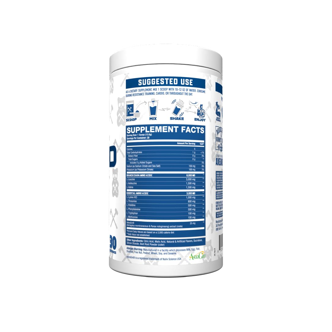 Axe & Sledge The Grind scoop beside the tub highlights convenient, stimulant-free recovery support.
