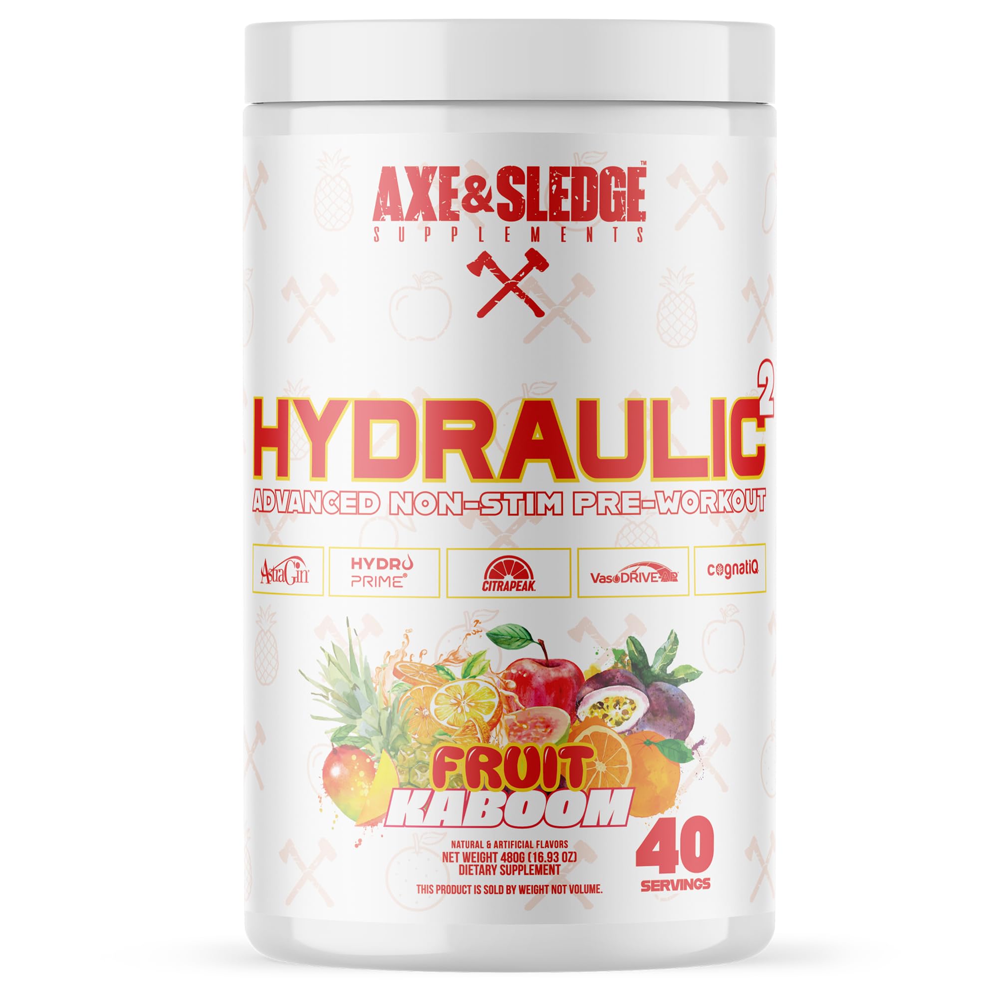 Axe & Sledge Hydraulic bottle pour shows stimulant-free pre-workout for training.