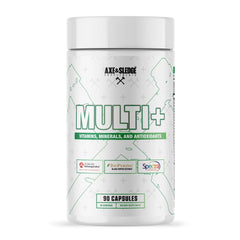 Axe & Sledge Multi Plus bottle front with 90 veggie capsules for daily nutrition