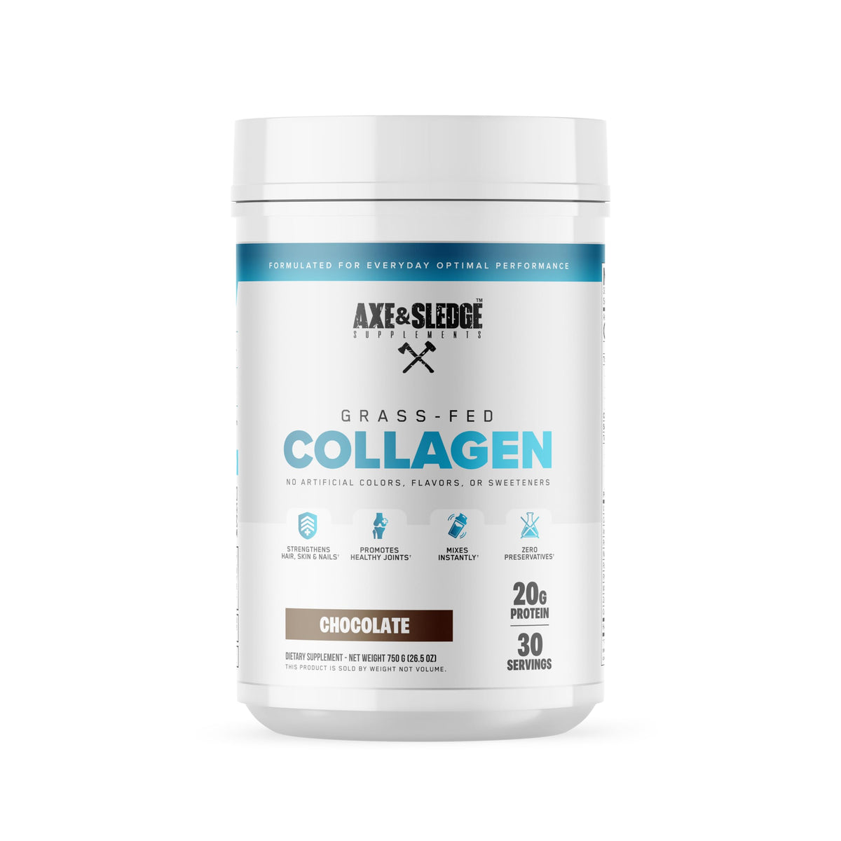 Axe & Sledge Pure Collagen Powder tub front view for daily skin and joint support.