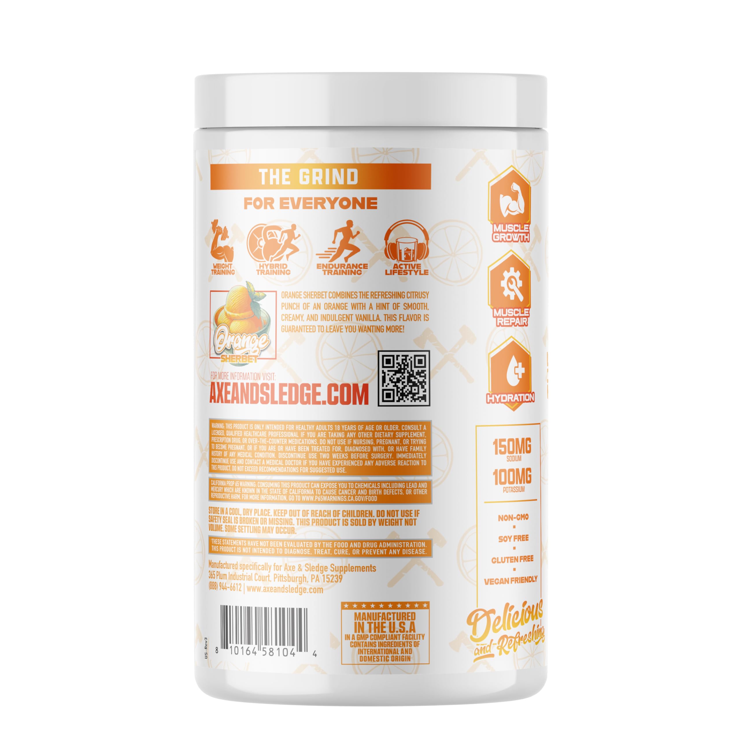 Axe and Sledge The Grind powder-dispense highlights electrolytes for hydration during workouts.