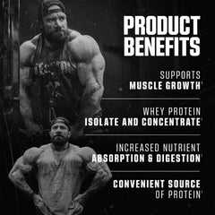 Axe & Sledge WHEY MORE bottle label featuring MCTs and prebiotic fiber for absorption.