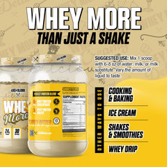 Axe & Sledge Whey More powder scoop added to smoothie for protein boost.