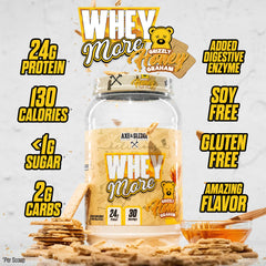 Axe & Sledge Whey More bottle beside oats for meal replacement ideas.