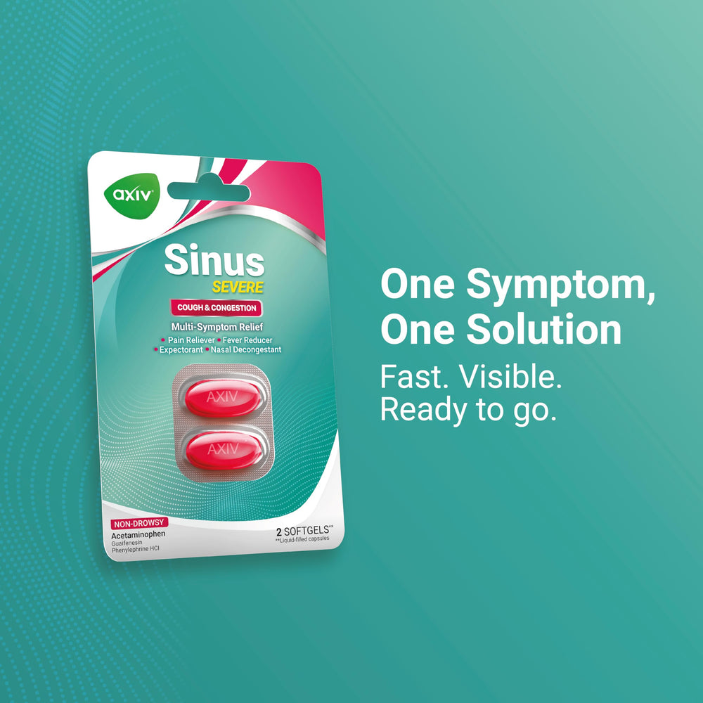 AXIV Sinus Severe pack sits in a bag for quick access during symptoms.