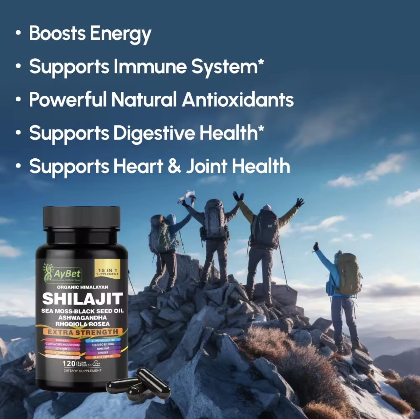 AyBet Cordyceps, Ginseng, Turmeric and Ginger ingredients arranged for wellness