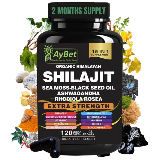 AyBet Shilajit bottle close-up with Himalayan minerals for energy support