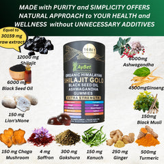 Close-up of AyBet Shilajit Gold Gummies highlighting a tasty daily dose.