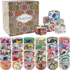 AYIQIW 2.5 oz travel tin candles arranged for travel and compact spaces.