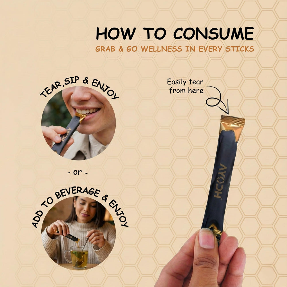 AYODH Himalayan Shilajit Honey Stick box—travel-friendly pack.