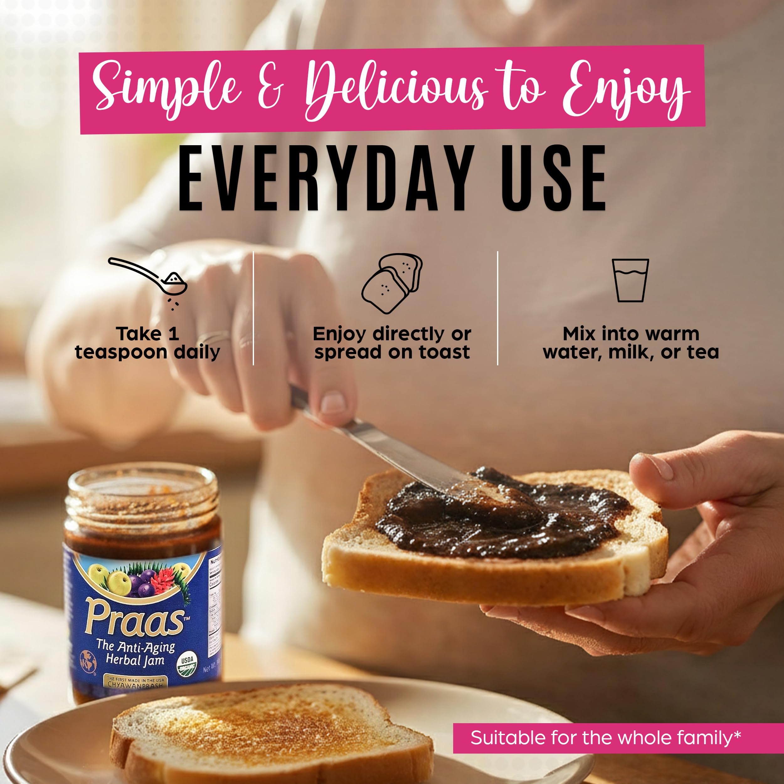 AyurBest Praas Chyawanprash spread on toast, a tasty daily wellness treat