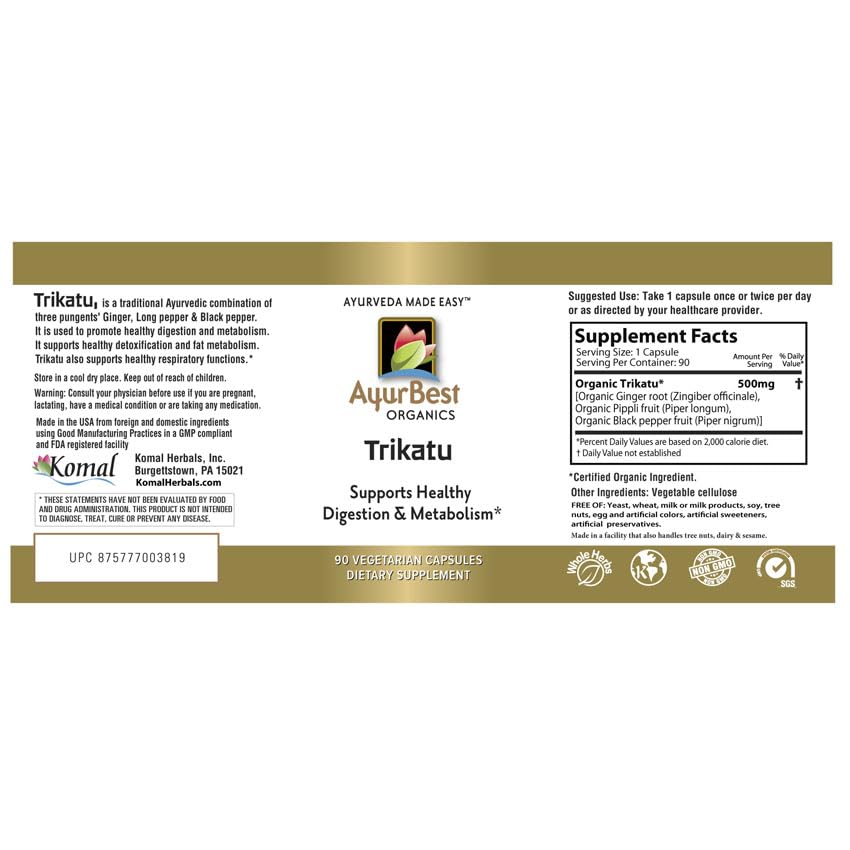 AyurBest Trikatu capsules closeup shows small, easy-to-swallow capsules for daily use.