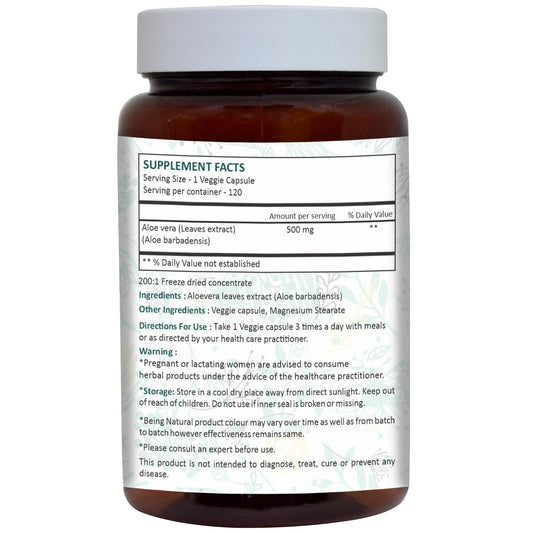Ayurforest Aloe Vera Capsule packaging front highlights 120-count supply.