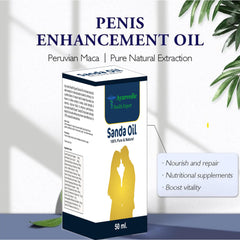 Close-up of AYURVEDIC HEALTH EXPERT Sanda Oil dropper ready for relaxing massage