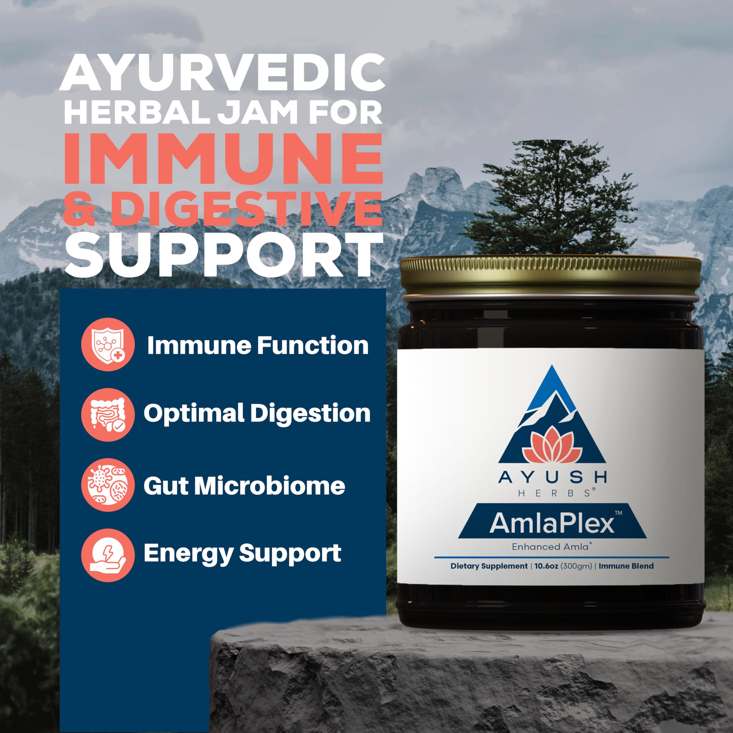 Ayush Herbs AmlaPlex jar front showing jam texture.