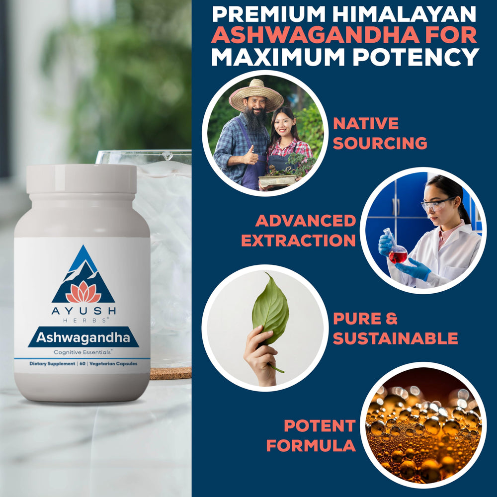 Ayush Herbs Ashwagandha capsules deliver 500 mg per caplet