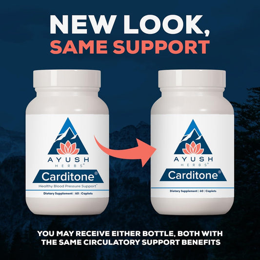 Ayush Herbs Carditone caplets shown for balanced blood pressure and cardiovascular function