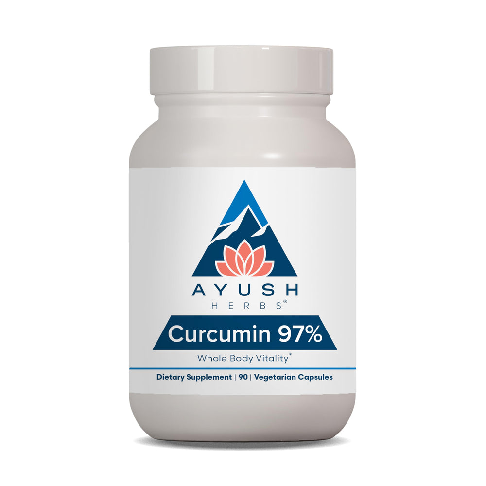 Ayush Herbs Curcumin 97% bottle showing capsules for joints
