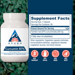 Ayush Herbs Curcumin 97% bottle label with QR potency results