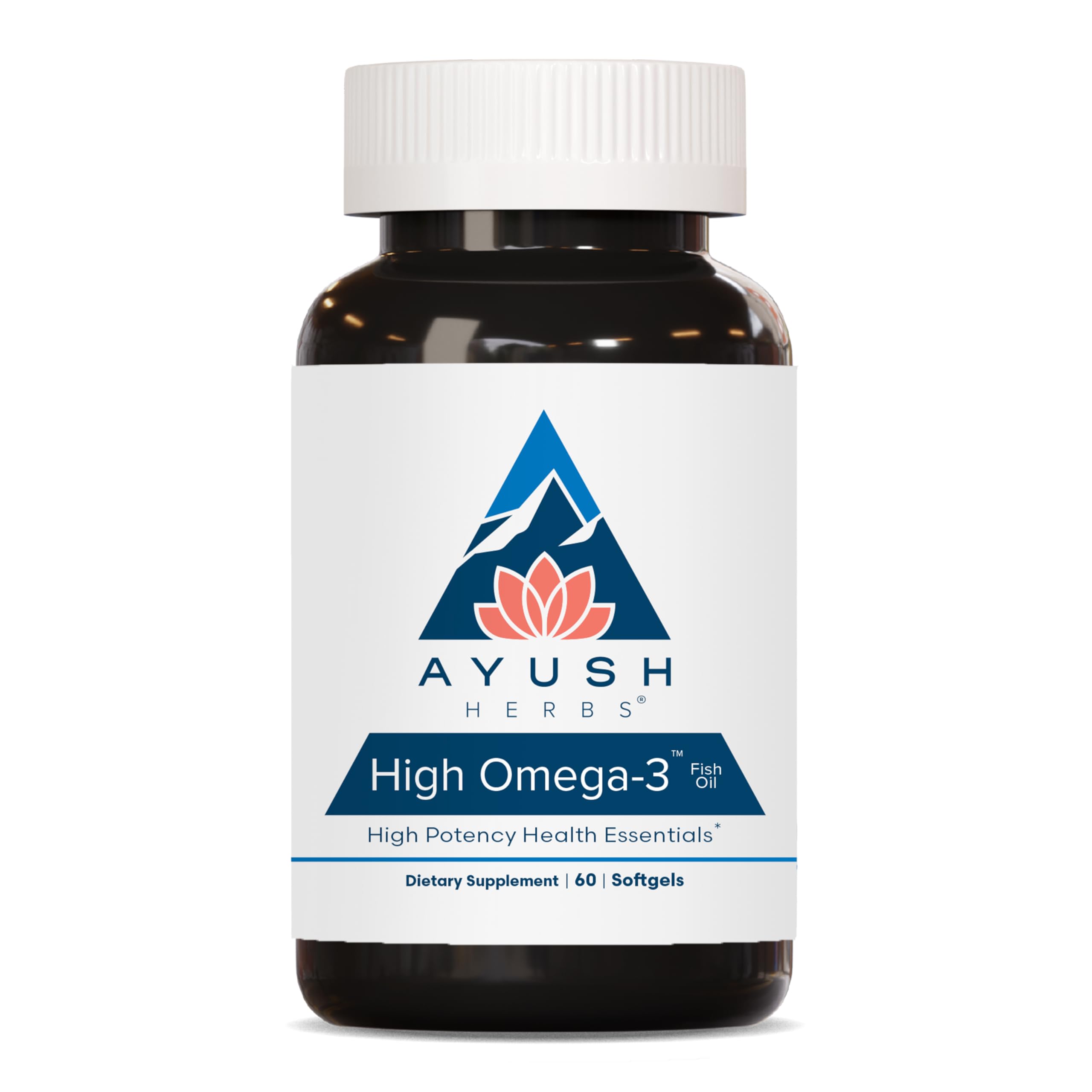 Ayush Herbs High Omega-3 bottle with lemon flavor for daily heart and joint support.