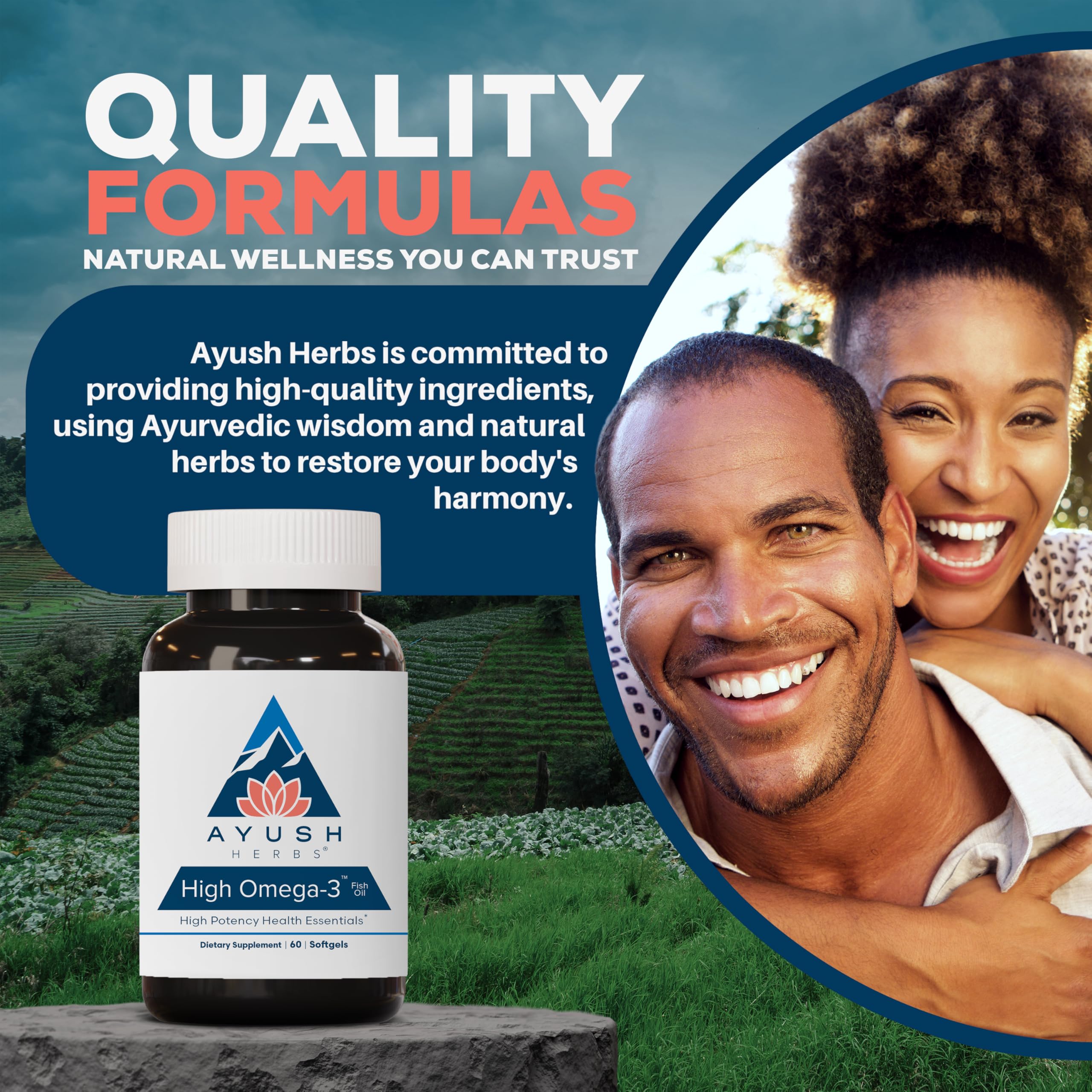Ayush Herbs High Omega-3 packaging conveys freshness and trust.
