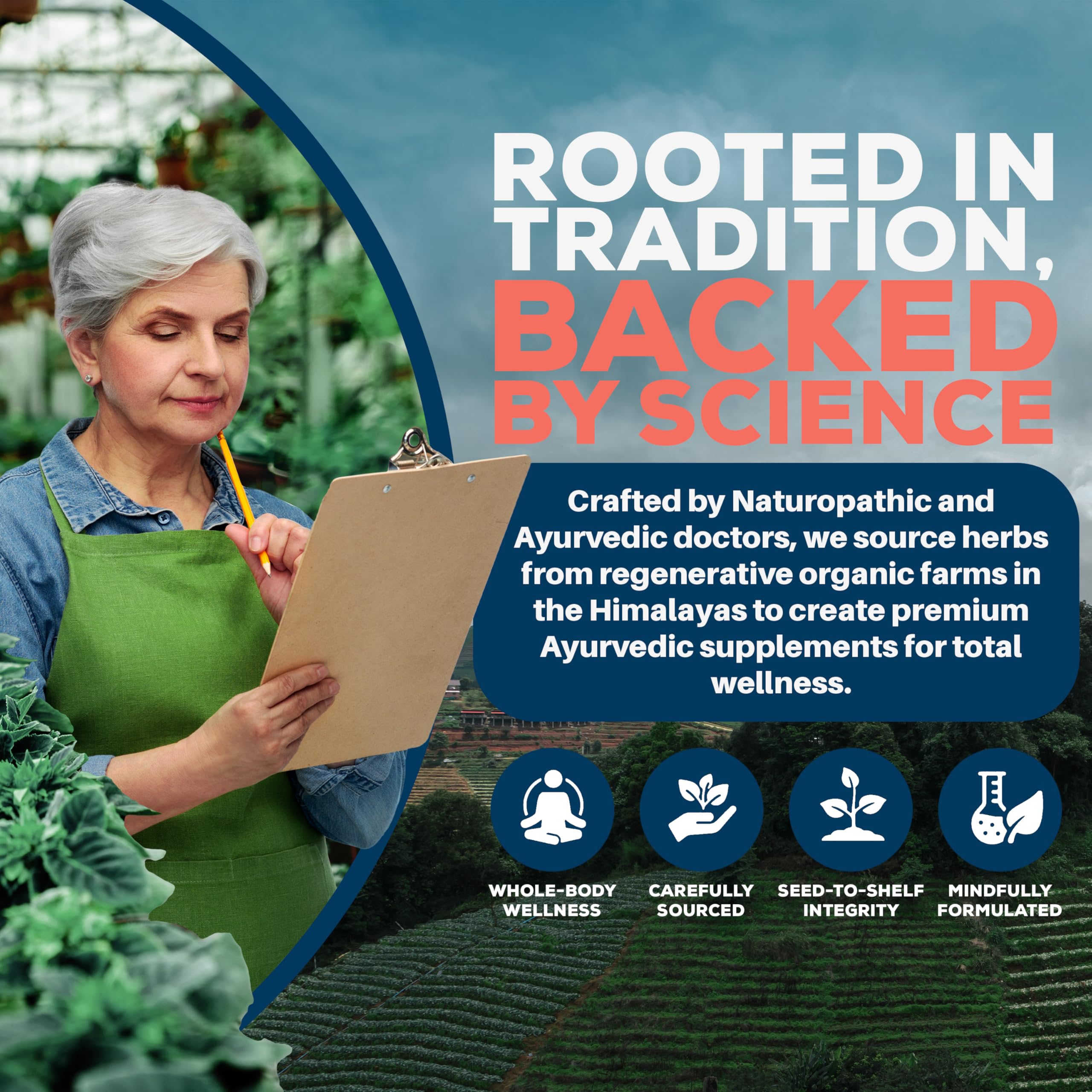 Ayush Herbs High Omega-3 ingredients list highlighting allergen-free formulation.