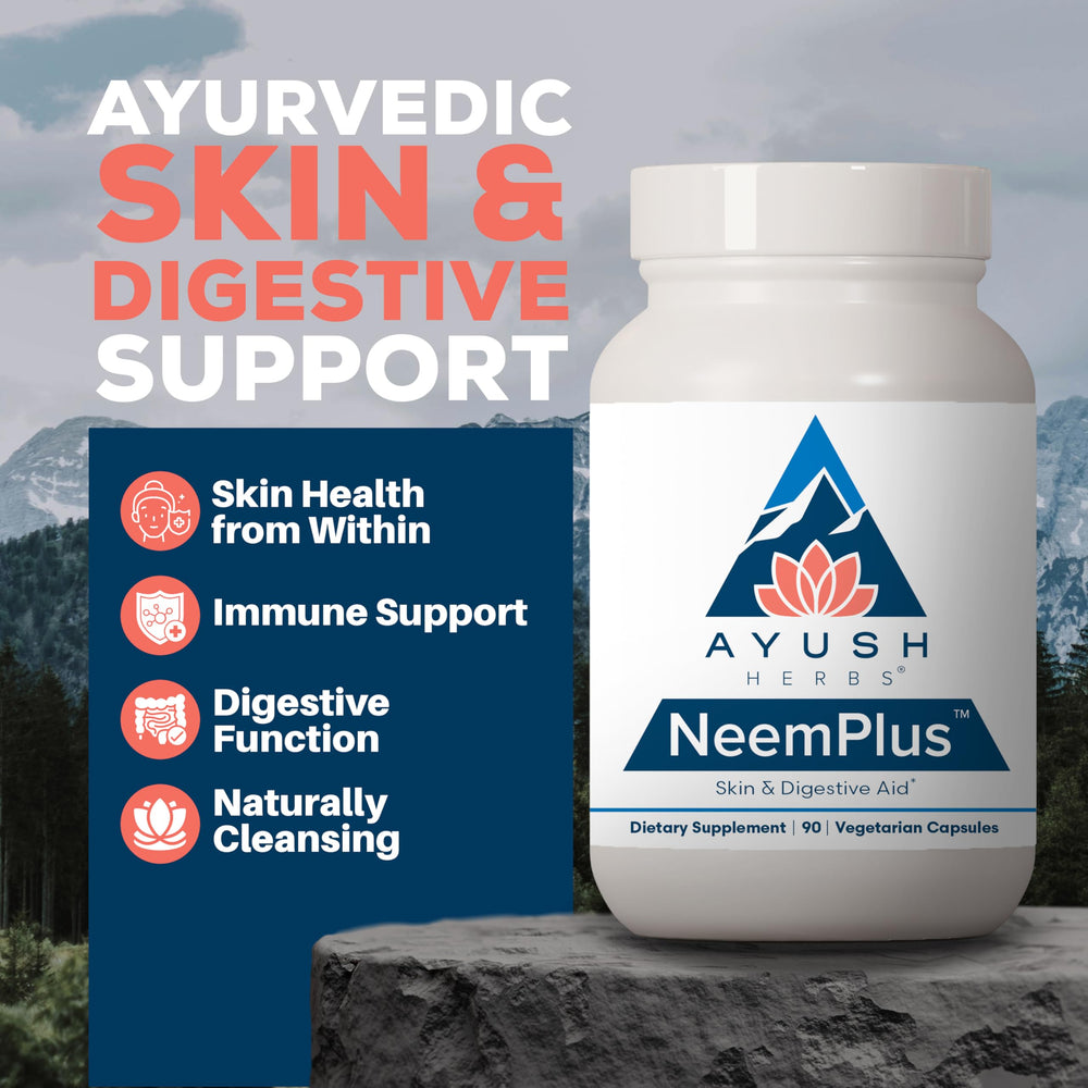 Close-up of Neem Plus capsules highlighting natural herbal ingredients.