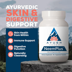 Close-up of Neem Plus capsules highlighting natural herbal ingredients.