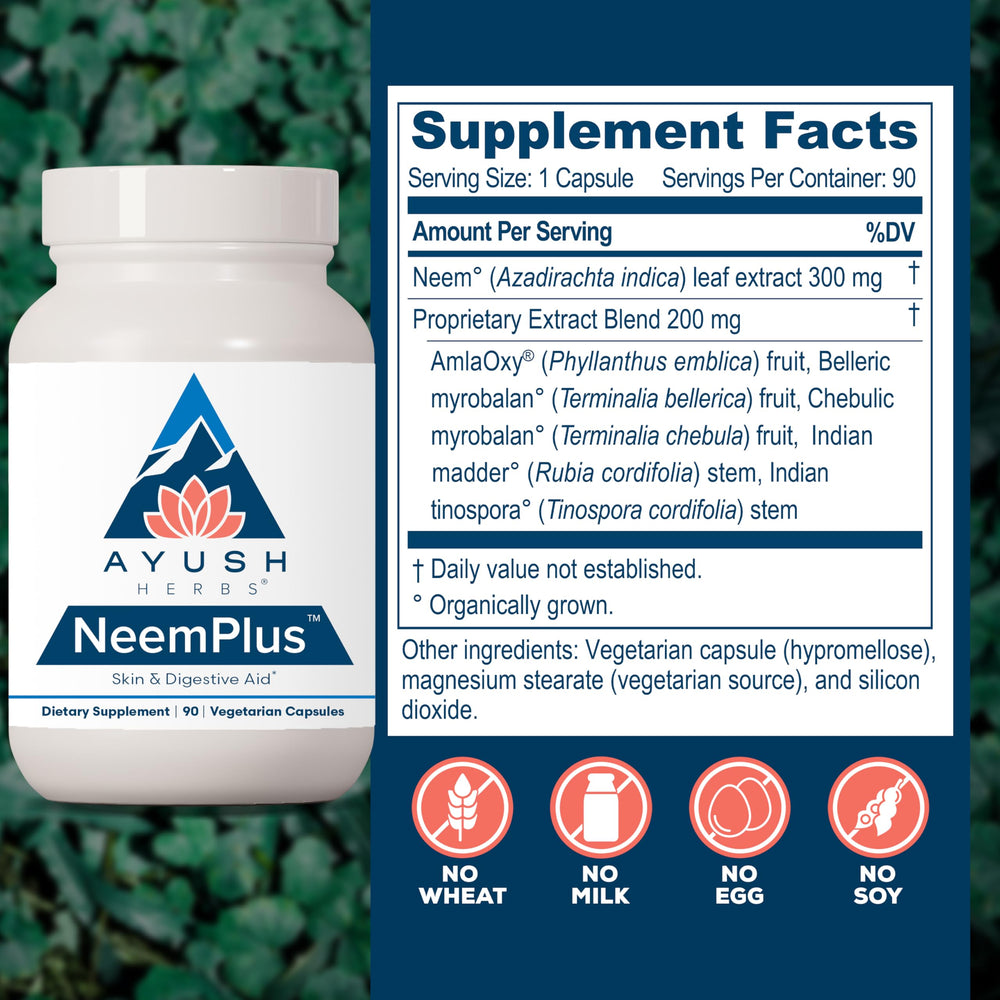 Neem Plus bottle promoting skin clarity and radiance.