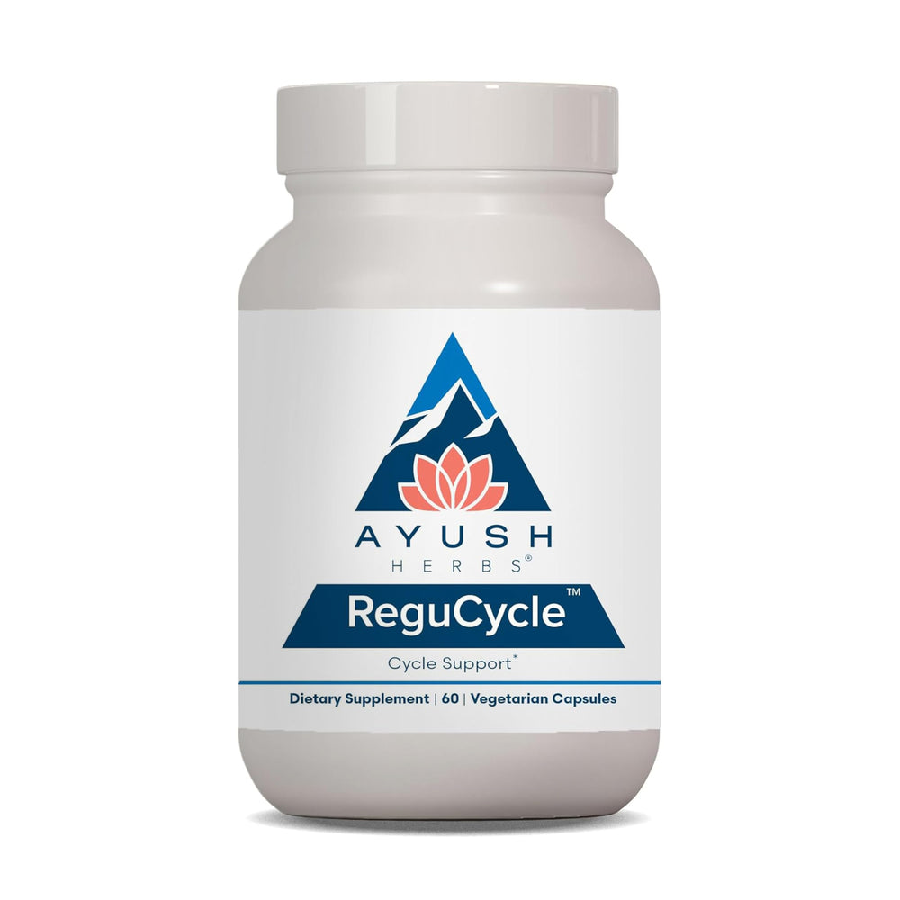 Ayush Herbs Regu-Cycle bottle label promoting cycle comfort