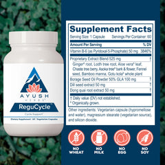 Ayush Herbs Regu-Cycle dong quai root detail highlighting balance