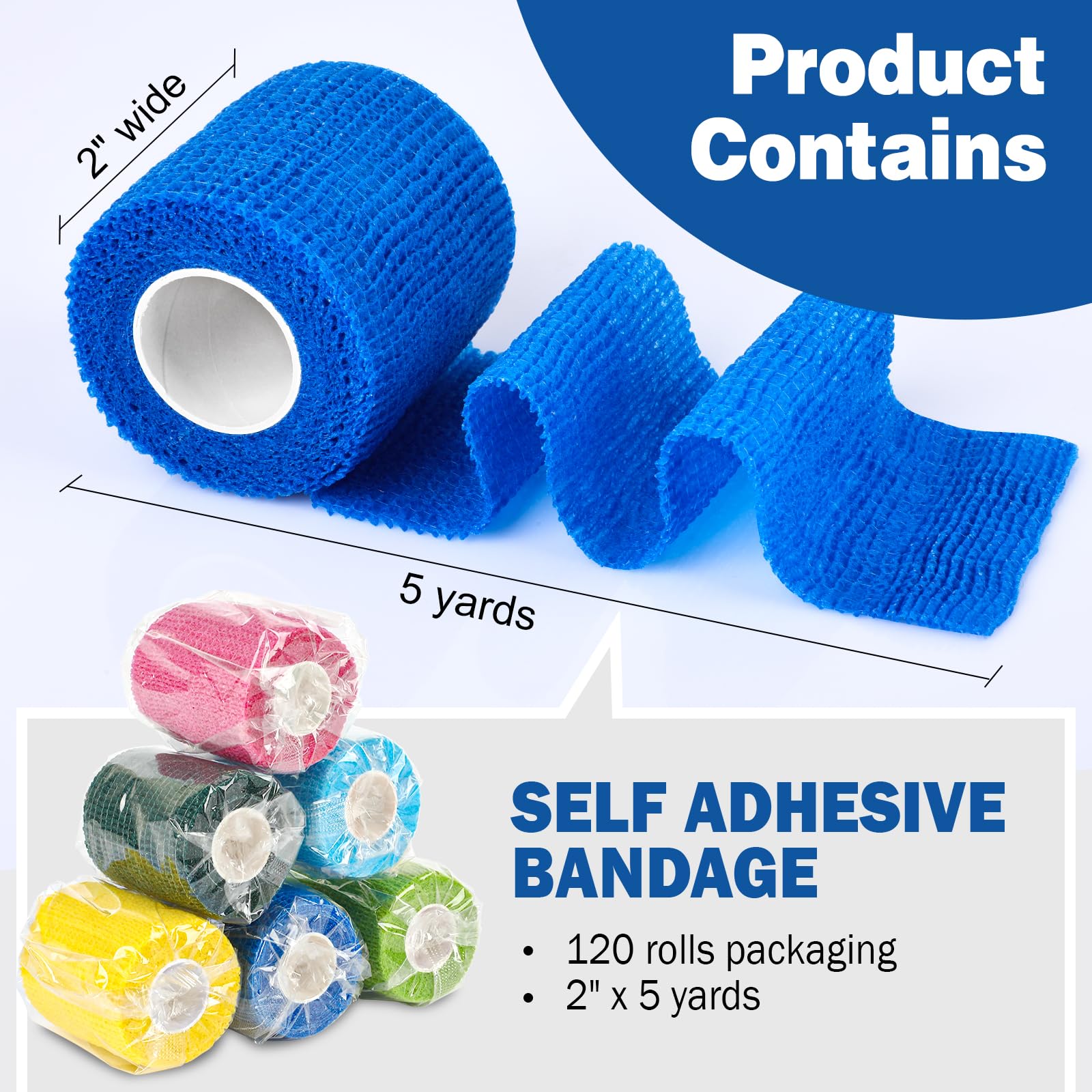AZEN 2in x 5yd self-adhesive wrap offers adjustable, residue-free bandaging.