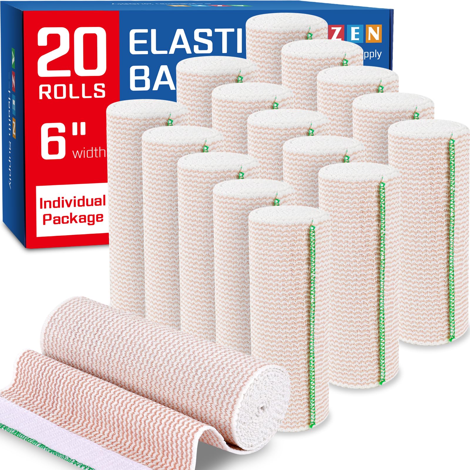 AZEN Premium 6-inch elastic bandage wrap for legs with adjustable, breathable compression.